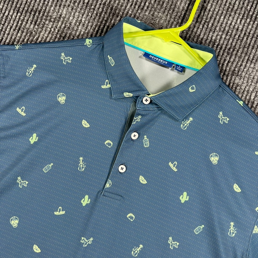 Devereux Polo Shirt Mens Large Blue Geometric Performance Golf Casual Comfort